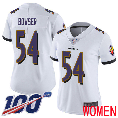 Baltimore Ravens Limited White Women Tyus Bowser Road Jersey NFL Football #54 100th Season Vapor Untouchable